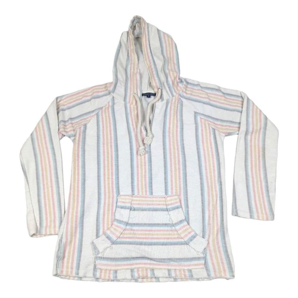 Ocean Drive Pastel Stripe Hoodie Baja Sweatshirt‎ Top Size Small